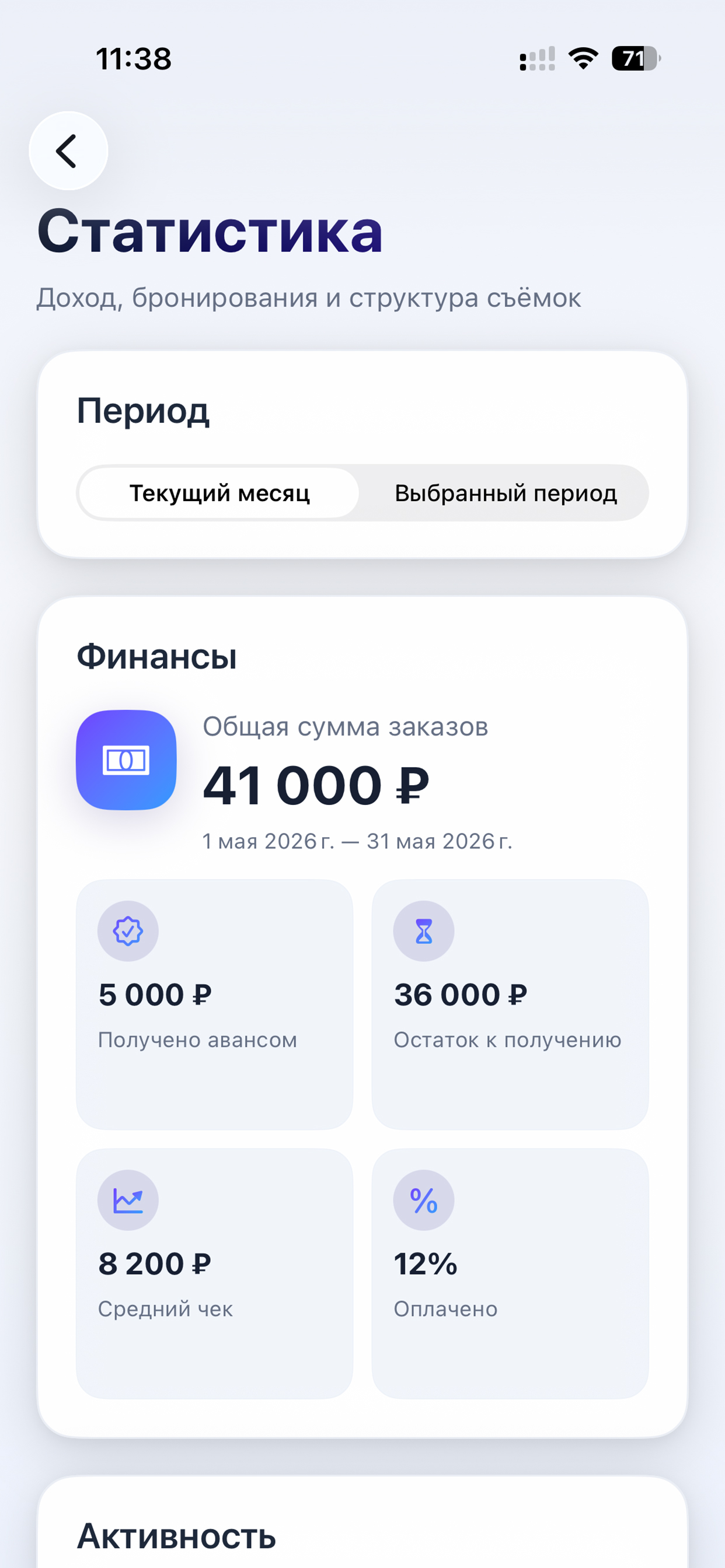 Расписание съёмок в Snapty для свадебного фотографа